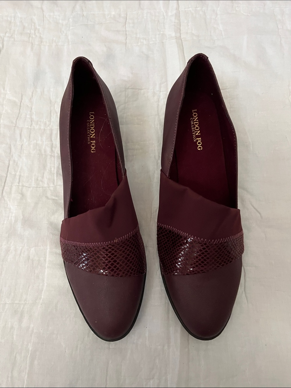 London Fog Women's Wine Slip-On Loafers with Textured Vamp